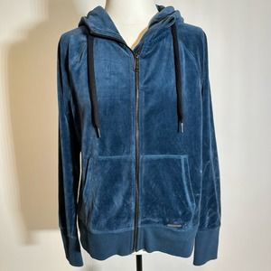 Calvin Klein Performance Blue Velour Zip Up Sweatshirt Womens Size Medium M Y2K